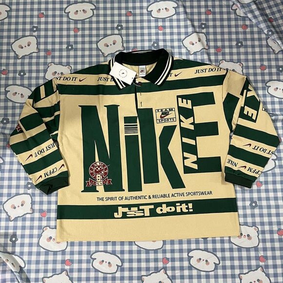 Nike Retro Striped Yellow and Green Polo Shirt